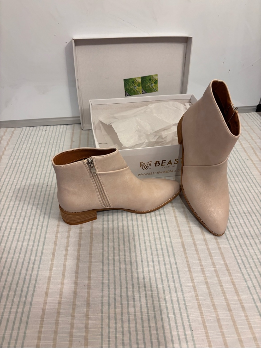 Buckle Blush-Tan Pointed Toe Ankle Booties with Side Zip